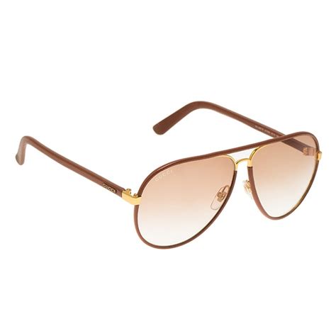 gucci gg 2887/s uyz cuir brown leather aviator sunglasses|Men's Designer Luxury Aviator Sunglasses .